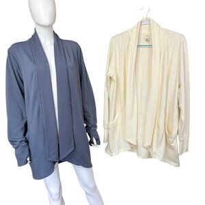 90 Degree By Reflex Womens Open Front Cardigans 2-Pack XL Blue & Cream Lightweig